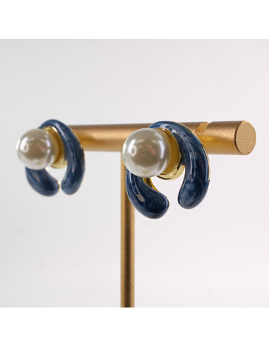 Kolczyki NIEBIESKIE ZAWIJASY Z PERŁĄ LOLITA...