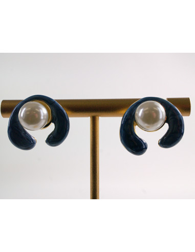 Kolczyki NIEBIESKIE ZAWIJASY Z PERŁĄ LOLITA...