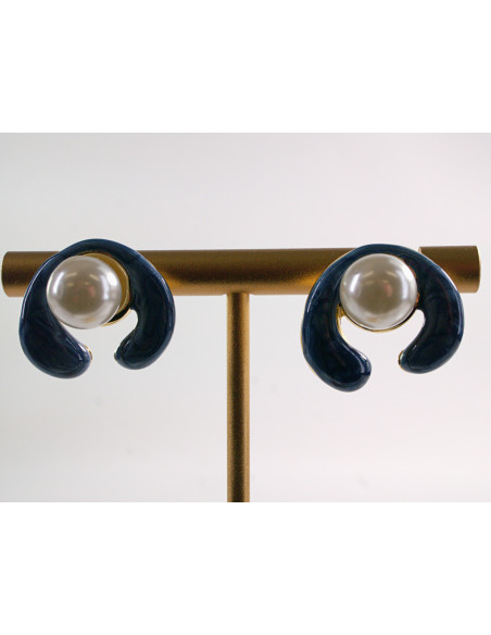 Kolczyki NIEBIESKIE ZAWIJASY Z PERŁĄ LOLITA AKCESORIA STAL CHIRURGICZNA