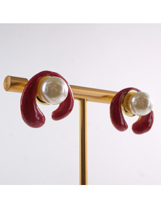 Kolczyki CZERWONE ZAWIJASY Z PERŁĄ LOLITA AKCESORIA STAL... 2