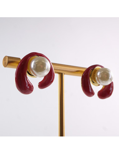 Kolczyki CZERWONE ZAWIJASY Z PERŁĄ LOLITA...