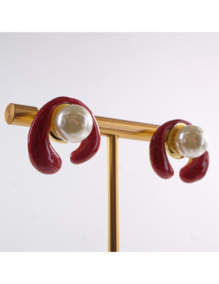 Kolczyki CZERWONE ZAWIJASY Z PERŁĄ LOLITA AKCESORIA STAL CHIRURGICZNA