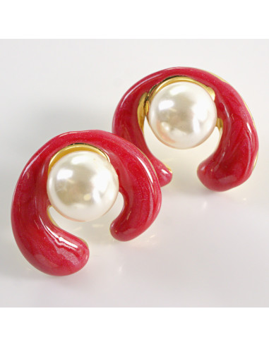 Kolczyki CZERWONE ZAWIJASY Z PERŁĄ LOLITA...
