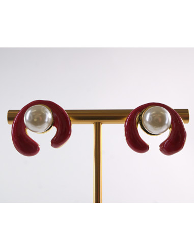 Kolczyki CZERWONE ZAWIJASY Z PERŁĄ LOLITA...