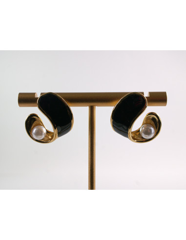 Kolczyki CZARNE ZAWIJASY Z PERŁĄ LOLITA...