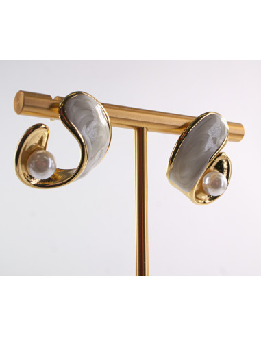 Kolczyki BIAŁE ZAWIJASY Z PERŁĄ LOLITA...