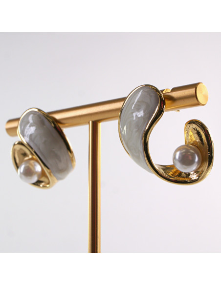 Kolczyki BIAŁE ZAWIJASY Z PERŁĄ LOLITA AKCESORIA STAL CHIRURGICZNA