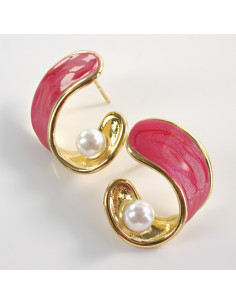 Kolczyki CZERWONE ZAWIJASY Z PERŁĄ LOLITA AKCESORIA STAL...