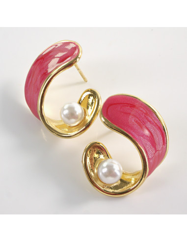 Kolczyki CZERWONE ZAWIJASY Z PERŁĄ LOLITA...