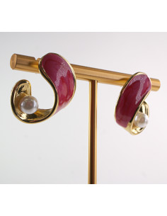 Kolczyki CZERWONE ZAWIJASY Z PERŁĄ LOLITA AKCESORIA STAL... 2