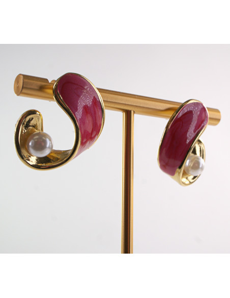 Kolczyki CZERWONE ZAWIJASY Z PERŁĄ LOLITA AKCESORIA STAL CHIRURGICZNA