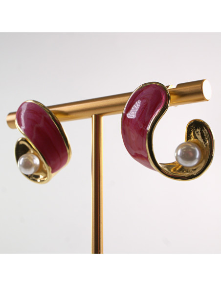 Kolczyki CZERWONE ZAWIJASY Z PERŁĄ LOLITA AKCESORIA STAL CHIRURGICZNA