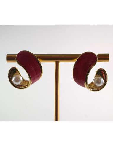 Kolczyki CZERWONE ZAWIJASY Z PERŁĄ LOLITA...