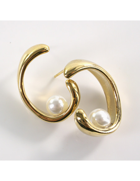 Kolczyki BIAŁE ZAWIJASY Z PERŁĄ LOLITA AKCESORIA STAL CHIRURGICZNA