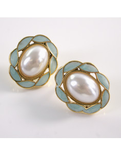 Kolczyki TURKUSOWY  WIANKI Z PERŁĄ LOLITA AKCESORIA STAL...