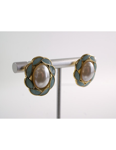 Kolczyki TURKUSOWY  WIANKI Z PERŁĄ LOLITA AKCESORIA STAL CHIRURGICZNA