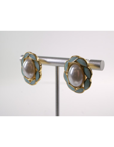 Kolczyki TURKUSOWY  WIANKI Z PERŁĄ LOLITA...
