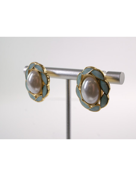 Kolczyki TURKUSOWY  WIANKI Z PERŁĄ LOLITA AKCESORIA STAL CHIRURGICZNA