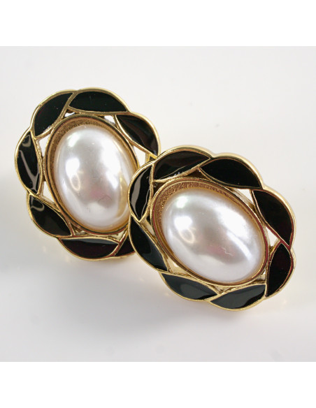 Kolczyki CZARNY  WIANKI Z PERŁĄ LOLITA AKCESORIA STAL CHIRURGICZNA