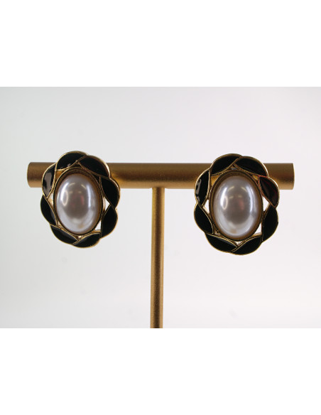 Kolczyki CZARNY  WIANKI Z PERŁĄ LOLITA AKCESORIA STAL CHIRURGICZNA