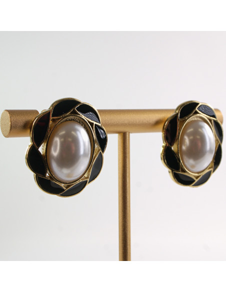 Kolczyki CZARNY  WIANKI Z PERŁĄ LOLITA AKCESORIA STAL CHIRURGICZNA