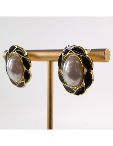 Kolczyki CZARNY  WIANKI Z PERŁĄ LOLITA AKCESORIA STAL CHIRURGICZNA