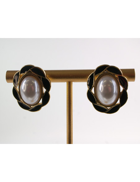 Kolczyki CZARNY  WIANKI Z PERŁĄ LOLITA AKCESORIA STAL CHIRURGICZNA