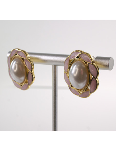 Kolczyki RÓŻOWY WIANKI Z PERŁĄ LOLITA AKCESORIA STAL CHIRURGICZNA