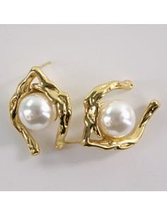 Kolczyki Złote ZAWIJASY Z PERŁĄ  LOLITA AKCESORIA STAL...