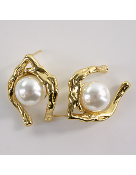 Kolczyki Złote ZAWIJASY Z PERŁĄ  LOLITA AKCESORIA STAL CHIRURGICZNA