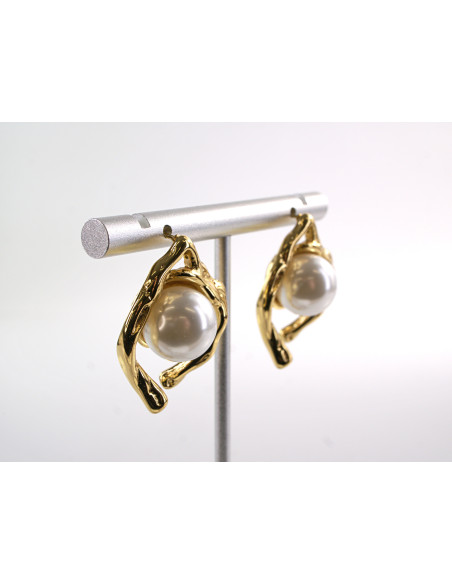 Kolczyki Złote ZAWIJASY Z PERŁĄ  LOLITA AKCESORIA STAL CHIRURGICZNA