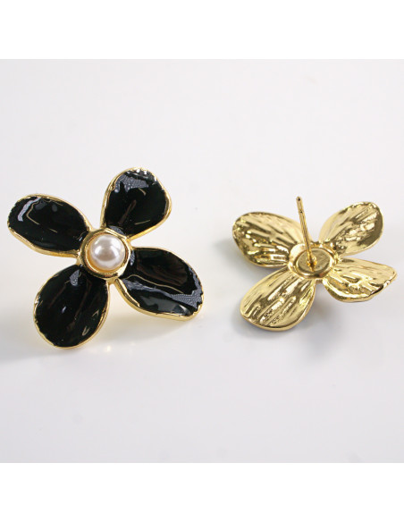 Kolczyki KWIATKI KWIATY CZARNY  LOLITA AKCESORIA STAL CHIRURGICZNA