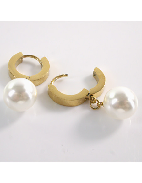 Kolczyki ZŁOTE "KAJDANKI " z perełką  LOLITA AKCESORIA STAL CHIRURGICZNA