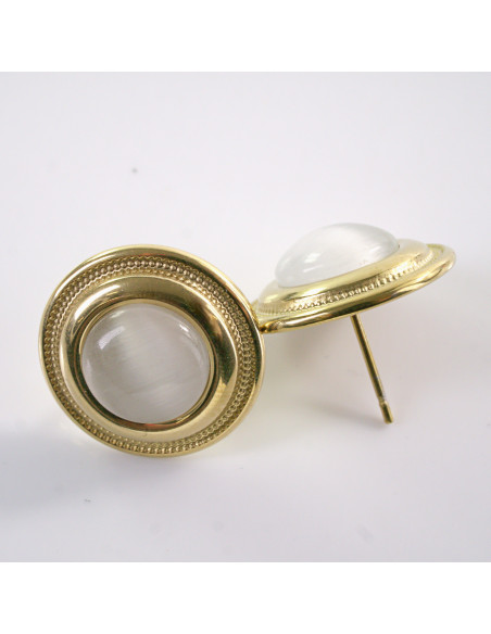 Kolczyki ZŁOTE "GUZIKI" Z KOCIM OKIEM LOLITA AKCESORIA STAL CHIRURGICZNA