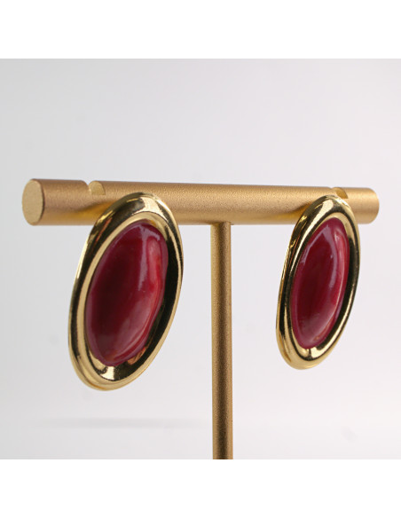 Kolczyki ZŁOTO- CZERWONE ELIPSY  LOLITA AKCESORIA STAL CHIRURGICZNA
