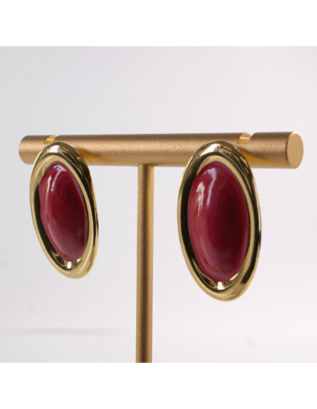 Kolczyki ZŁOTO- CZERWONE ELIPSY  LOLITA AKCESORIA STAL CHIRURGICZNA