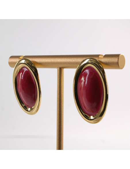Kolczyki ZŁOTO- CZERWONE ELIPSY  LOLITA AKCESORIA STAL CHIRURGICZNA