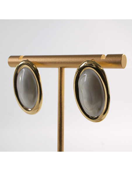 Kolczyki ZŁOTO- BIAŁE ELIPSY  LOLITA AKCESORIA STAL CHIRURGICZNA