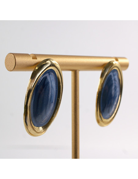 Kolczyki ZŁOTO- NIEBIESKIE ELIPSY  LOLITA AKCESORIA STAL CHIRURGICZNA