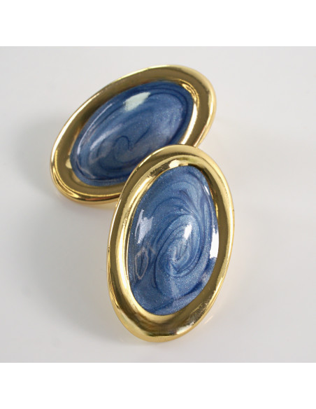 Kolczyki ZŁOTO- NIEBIESKIE ELIPSY  LOLITA AKCESORIA STAL CHIRURGICZNA