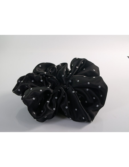 GUMKA DUŻA SCRUNCHIE SATYNOWA MEGA XXXL SATYNA ŚR.18 CM CZARNY KROPKI