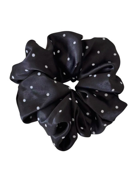GUMKA DUŻA SCRUNCHIE SATYNOWA MEGA XXXL SATYNA ŚR.18 CM CZARNY KROPKI