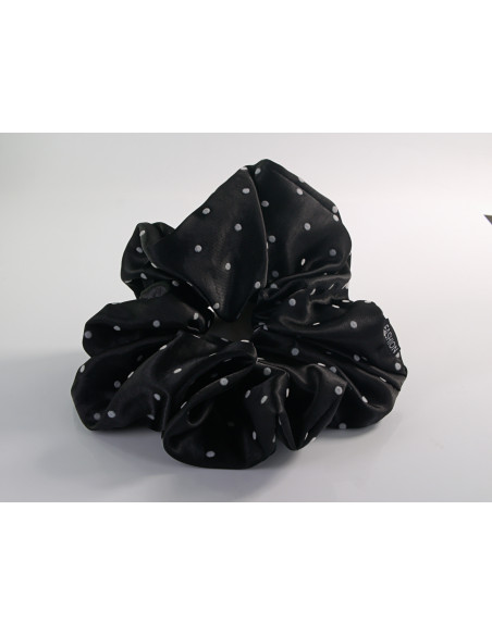 GUMKA DUŻA SCRUNCHIE SATYNOWA MEGA XXXL SATYNA ŚR.18 CM CZARNY KROPKI