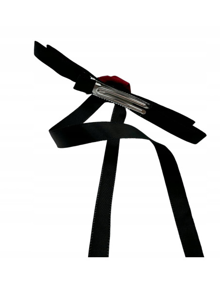 Spinka do włosów CZARNA KOKARDKA DŁUGA Z RÓŻĄ AKCESORIA LOLITA