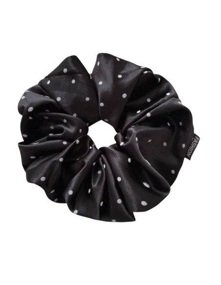 GUMKA DUŻA SCRUNCHIE SATYNOWA MEGA XXXL SATYNA ŚR.18 CM CZARNY KROPKI