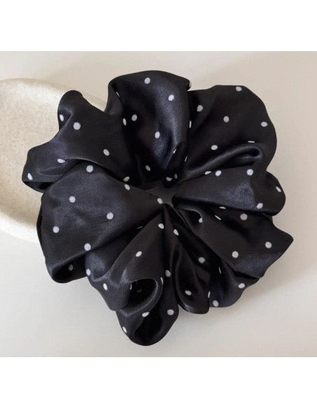 GUMKA DUŻA SCRUNCHIE SATYNOWA MEGA XXXL SATYNA ŚR.18 CM CZARNY KROPKI