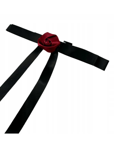 Spinka do włosów CZARNA KOKARDKA DŁUGA Z RÓŻĄ...