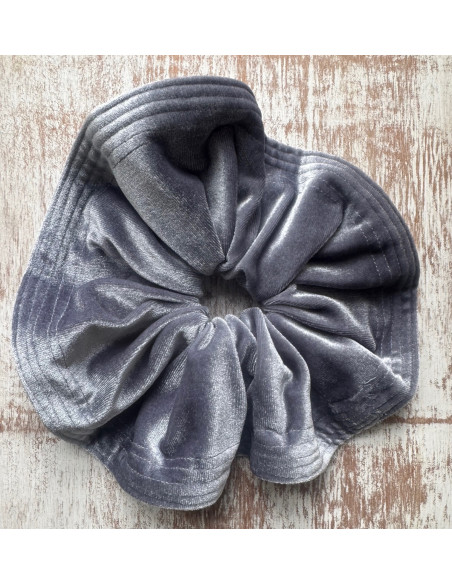GUMKA DUŻA SCRUNCHIE AKSAMITNA LAMÓWKA MEGA XXXL STALOWY ŚR. 20 CM
