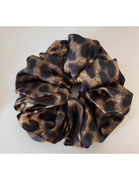 GUMKA DUŻA SCRUNCHIE W PANTERKĘ MEGA XXXL  ŚR. 18 CM BRĄZOWA W CĘTKI