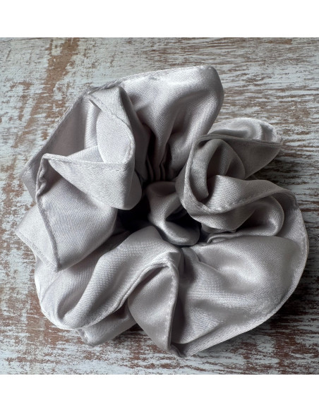 GUMKA DUŻA SCRUNCHIE MARSZCZONA PODWÓJNA CM SZARO - BEŻOWY TAUPE XXL 14 CM